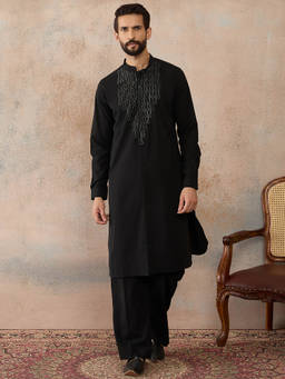 ETHNIC BAY - Men Black Sequined Work Sequined Work Kurta with Pant