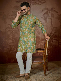 ETHNIC BAY - Men Green Floral Printed Kurta with Pant