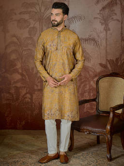 ETHNIC BAY - Men Mustard Paisley Printed Kurta