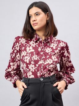 Style Quotient - Women Maroon Floral Printed Polyester Regular Fit Casual Shirt
