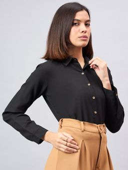 Style Quotient - Women Black Solid Flex Regular Shirt