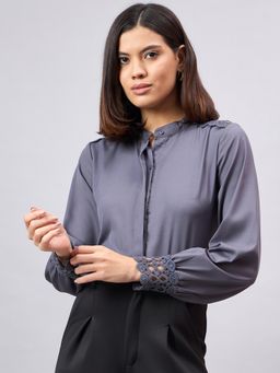 Style Quotient - Women Grey Solid Polymoss Regular Fit Formal Shirt
