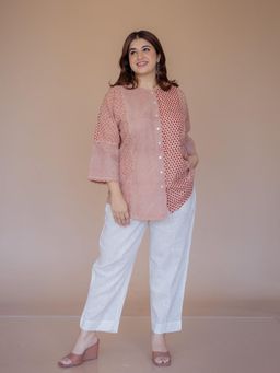 The Indian Ethnic Co. - Palak Red Bagru Cotton Anti- Fit Short Top