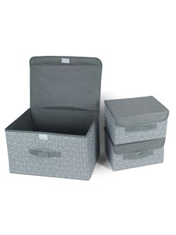 NFI Essentials - 3 Set Foldable Storage Box with Lid Large Organizer Box with Handles