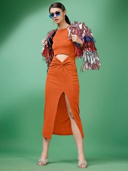 PURVAJA - Womens Orange Bodycon Dress