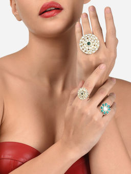 Zaveri Pearls - Set of 3 Gold Tone Traditional Kundan Adjustable Finger Rings-ZPFK12773