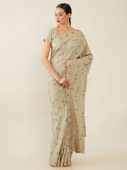 Soch - Embroidered Crepe Saree with Unstitched Blouse