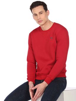 Arrow Sports - Men Red Solid Crew Neck Sweatshirt