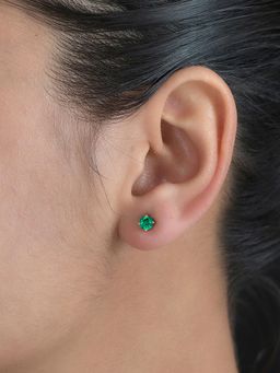 Ornate Jewels - 925 Silver 18K Gold Plated 1 Carat Green Emerald Stud Earrings