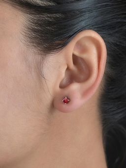 Ornate Jewels - 925 Silver 18K Gold Plated 1 Carat Red Garnet Stud Earrings