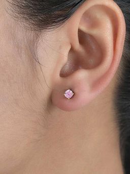 Ornate Jewels - 925 Silver 18K Gold Plated 1 Carat Pink CZ Stud Earrings