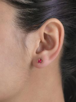 Ornate Jewels - 925 Silver 18K Gold Plated 1 Carat Red Ruby Stud Earrings