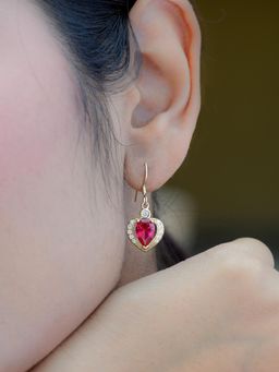 Ornate Jewels - 925 Silver 18K 2 Micron Gold Plated Red Ruby Heart's Dangle Earrings