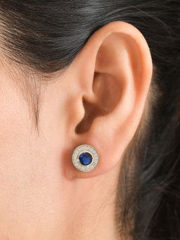 Ornate Jewels - 925 Silver 18K Gold Plated Blue Sapphire Sparkle Stud Earrings