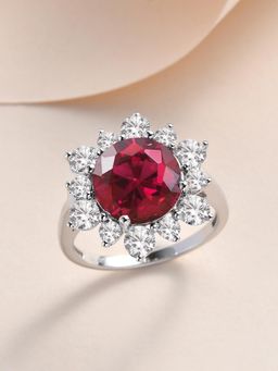 Ornate Jewels - 925 Silver Rhodium Plated Round 3.5 Carat Red Ruby Flower Ring