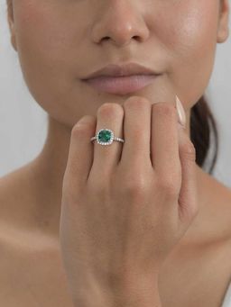 Ornate Jewels - 925 Silver Rhodium Plated 5 Carat CZ Green Emerald Halo Ring