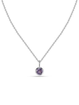 Ornate Jewels - 925 Silver Rhodium Plated Natural Amethyst Halo Necklace (Adjustable)