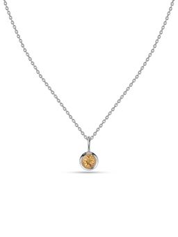 Ornate Jewels - 925 Silver Rhodium Plated Round Natural Citrine Solitaire Necklace (Adjustable)