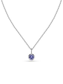 Ornate Jewels - 925 Silver Rhodium Plated Round Natural Tanzanite Solitaire Necklace (Adjustable)