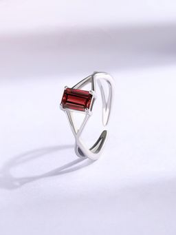 Ornate Jewels - 925 Silver Rhodium Plated Octagon Natural Garnet Adjustable Ring (Adjustable)