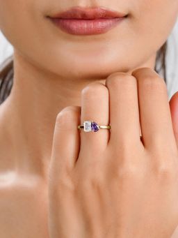 Ornate Jewels - 925 Silver 18K Gold Plated Purple Amethyst Toi Et Moi Adjustable Ring (Adjustable)