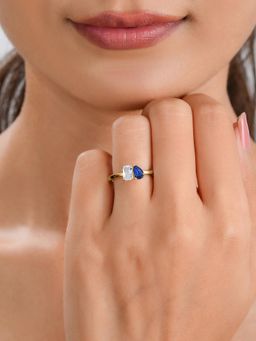 Ornate Jewels - 925 Silver 18K Gold Plated Blue Sapphire Toi Et Moi Adjustable Ring (Adjustable)