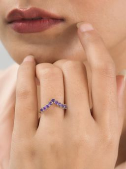 Ornate Jewels - 925 Silver 18K Gold Plated Purple Amethyst Chevron Adjustable Ring (Adjustable)