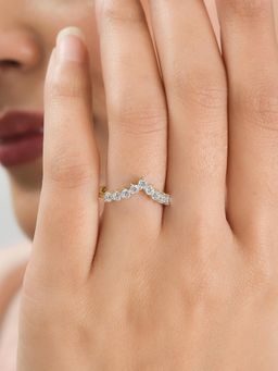 Ornate Jewels - 925 Silver 18K Gold Plated American Diamond Chevron Adjustable Ring (Adjustable)