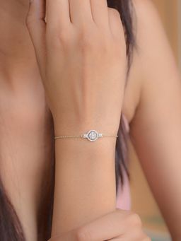 Ornate Jewels - 925 Silver 18K Gold Plated American Diamond Sparkling Charm Bracelet (Adjustable)