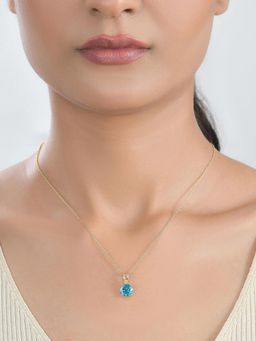 Ornate Jewels - 925 Silver 18K Gold Plated 2 Carat Blue Topaz Solitaire Necklace (Adjustable)