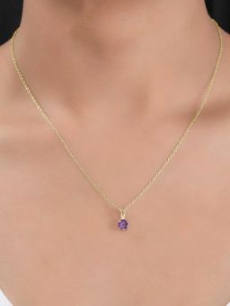 Ornate Jewels - 925 Silver 18K Gold Plated Amethyst Solitaire Necklace (Adjustable)