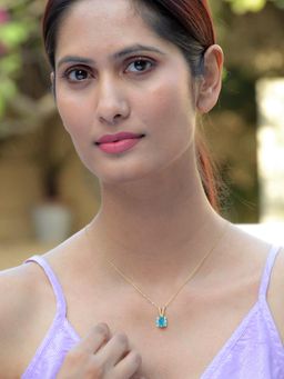 Ornate Jewels - 925 Silver 18K Gold Plated 1 Carat Blue Topaz Solitaire Necklace (Adjustable)