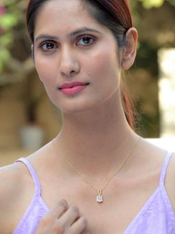 Ornate Jewels - 925 Silver 18K Gold Plated 1 Carat White CZ Solitaire Necklace (Adjustable)