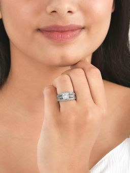 Ornate Jewels - 925 Silver Rhodium Plated 1.5 Carat American Diamond Solitaire Ring