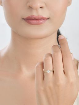 Ornate Jewels - 925 Silver 18K Gold Plated 1 Carat White CZ Solitaire Adjustable Ring (Adjustable)