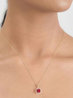 Ornate Jewels - 925 Silver 18K Gold Plated Red Ruby Halo Necklace (Adjustable)