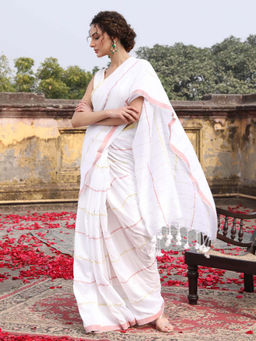 Indethnic - White Party Wear Saree with Unstitched Blouse
