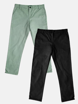 KiddoPanti - Green and Black Solid Pant (Pack of 2)