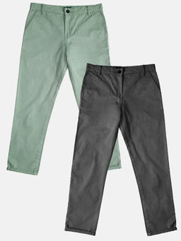 KiddoPanti - Green and Grey Solid Pant (Pack of 2)