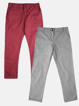 KiddoPanti - Maroon and Grey Solid Pant (Pack of 2)