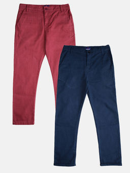 KiddoPanti - Maroon and Navy Blue Solid Pant (Pack of 2)