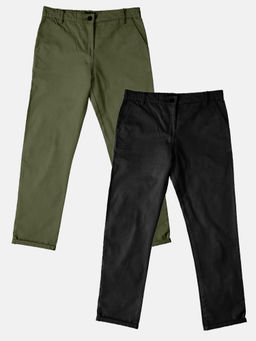 KiddoPanti - Olive and Black Solid Pant (Pack of 2)