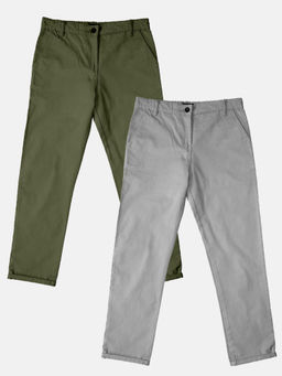 KiddoPanti - Olive and Grey Solid Pant (Pack of 2)