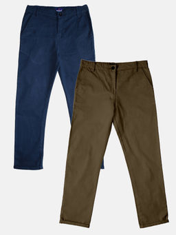 KiddoPanti - Navy Blue and Brown Solid Pant (Pack of 2)