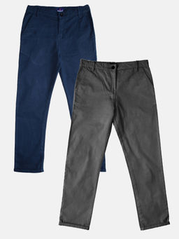 KiddoPanti - Navy Blue and Grey Solid Pant (Pack of 2)