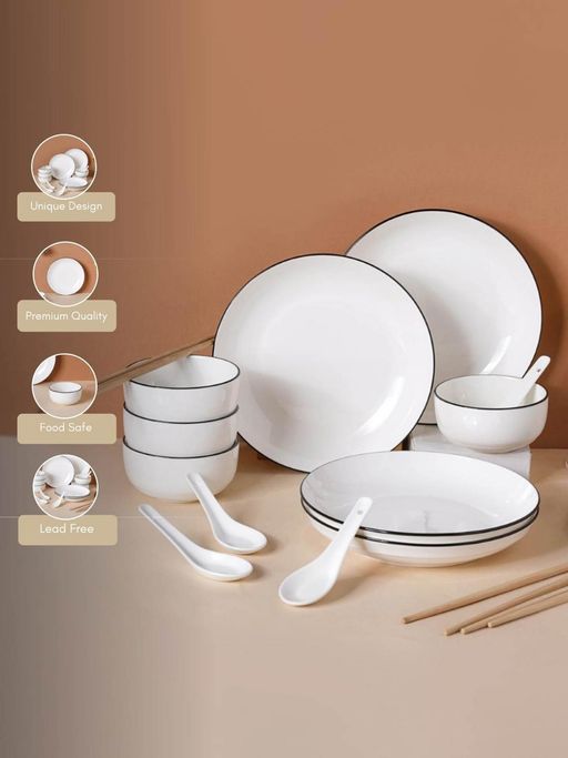 Buy Nestasia White And Black 16-Piece Ceramic Dinner Set Online