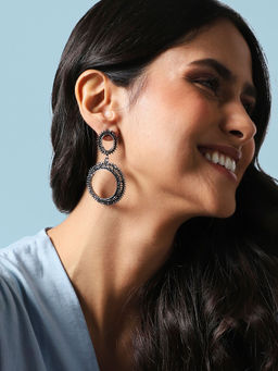 Sohi - Circular Crystal Drop Earrings Silver