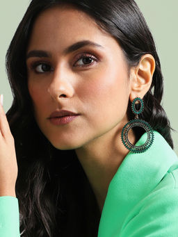 Sohi - Circular Crystal Drop Earrings Green