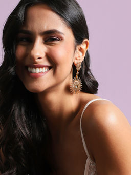 Sohi - Maxi Crystal Drop Earrings Gold