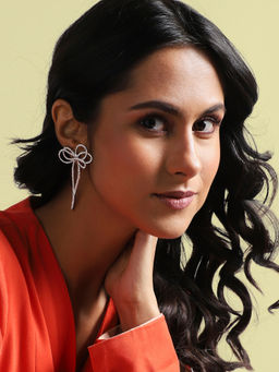 Sohi - Crystal Bow Drop Earrings Silver